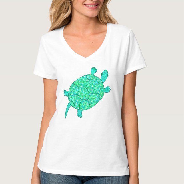 T-shirt Tortue tourbée arabesque - nuances de vert (Devant)