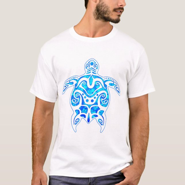 T-shirt Tortue Tribale Bleue Cool (Devant)