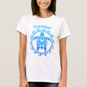 T-shirt Tortue tribale Cozumel de bleu d'océan