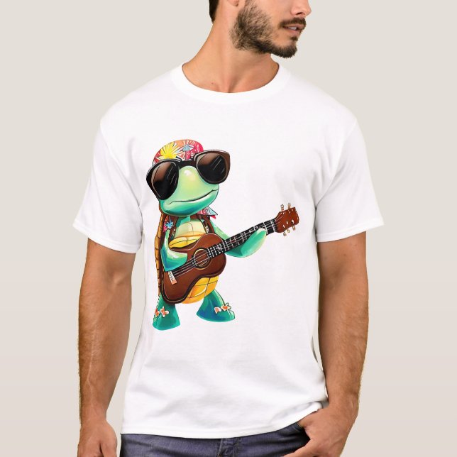 T-shirt Tortue tropicale avec guitare (Devant)