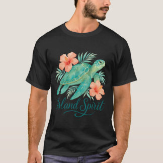 T-shirt Tortue tropicale avec Hibiscus et Foliage