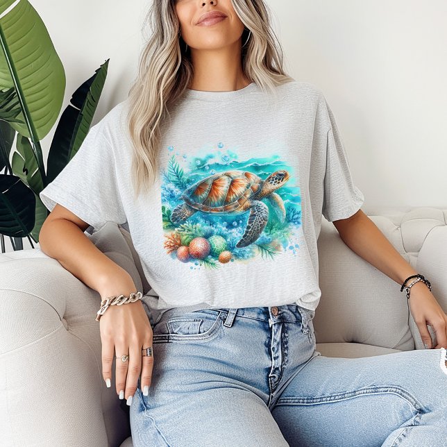 T-shirt Tortue tropicale sous la mer Surfeur de l'océan (Tropical Sea Turtle Under the Sea Ocean Surfer Tee Coastal Beach Gender Neutral Unisex T-Shirt)