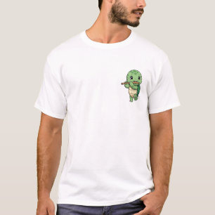 T-shirt Tortue verte heureuse jouant de la flûte en bois