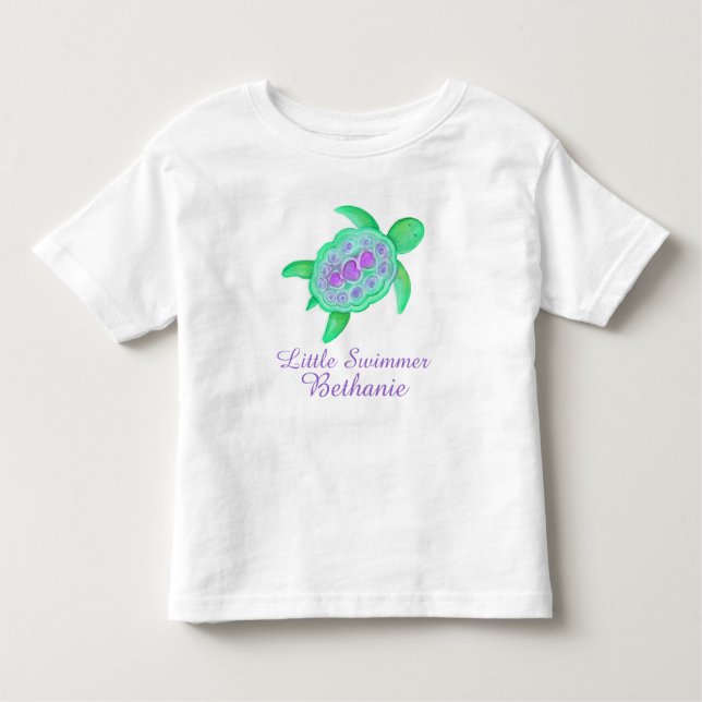 T-shirt tortue verte pourpre verte pour les petite (Devant)
