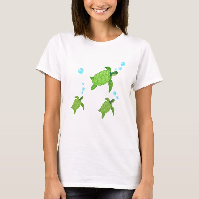 T-shirt tortues de mer à la baignade verte (Devant)