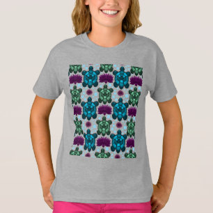 T-shirt Tortues marines sarcelle et verte motif lotus