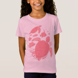 T-Shirt Tortues roses mignonnes et poissons Océan Imprimer