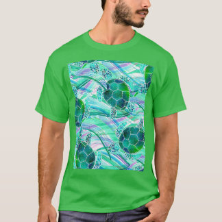 T-shirt Tortues vertes sur les vagues Abstraites Motif