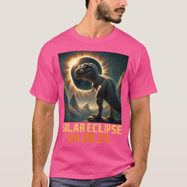 T-shirt Total Éclipse Solaire 2024 T Dinosaure Rex Avec Éc (Devant)
