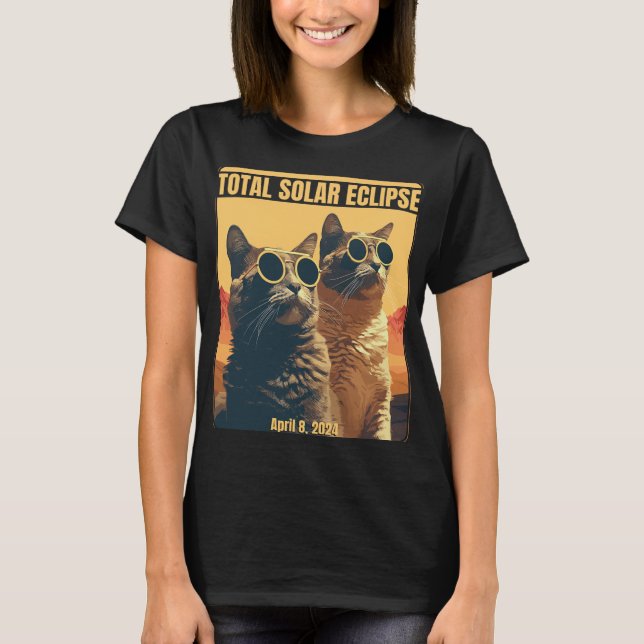 T-shirt Total Éclipse Solaire 8 avril Éclipse Chats (Devant)