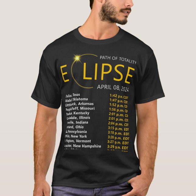 T-shirt Total Solaire Eclipse Apirl 08 2024 Eclipse Carte  (Devant)