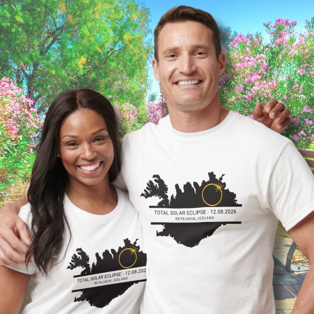 T-shirt Total Solar Eclipse August 2026 – Iceland Custom (Edit city / location via the template to personalize.  Matching items in collection.)