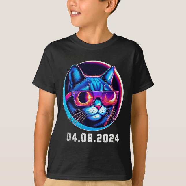 T-shirt Total Solar Eclipse Cat Retro Illustration (Devant)