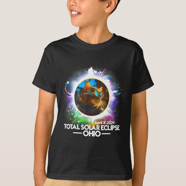 T-shirt Total Solar Eclipse Ohio Cat Design (Devant)