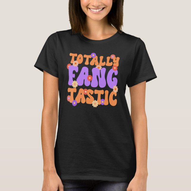 T-shirt Totalement Fangtastic violet orange rétro Hallowee (Devant)
