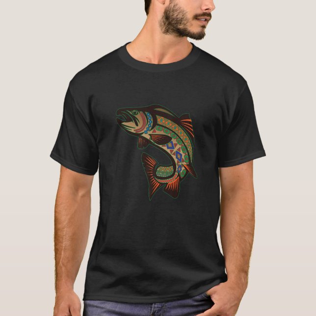T-shirt Totem amérindien saumon Nord-Ouest des côtes (Devant)