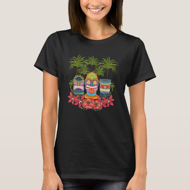 T-shirt Totem polynésien des palmiers Fleurs hawaïennes Ti (Devant)