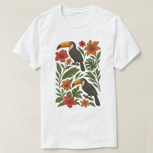 T-shirt Toucanes et fleurs tropicales (Design devant)