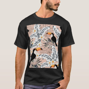 T-shirt Toucans, Palmiers, Plumeria : Pink Tropical.