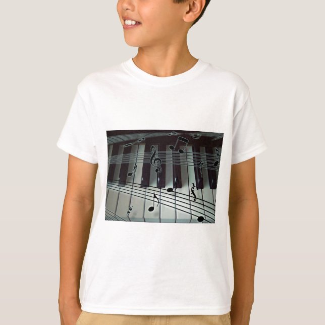 T-shirt Touches de piano et notes musicales (Devant)