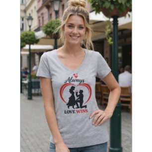 T-shirt Toujours l'amour gagne Femmes V Neck Tee