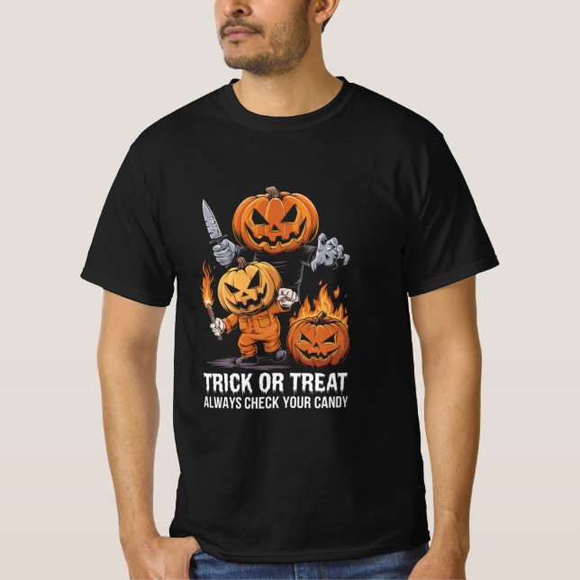 T-shirt Toujours vérifier votre bonbon Tricoter ou traiter (Devant)