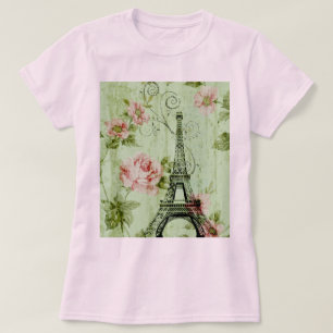 T-shirt tour de l' eiffel de paris à fleurs roses de prin