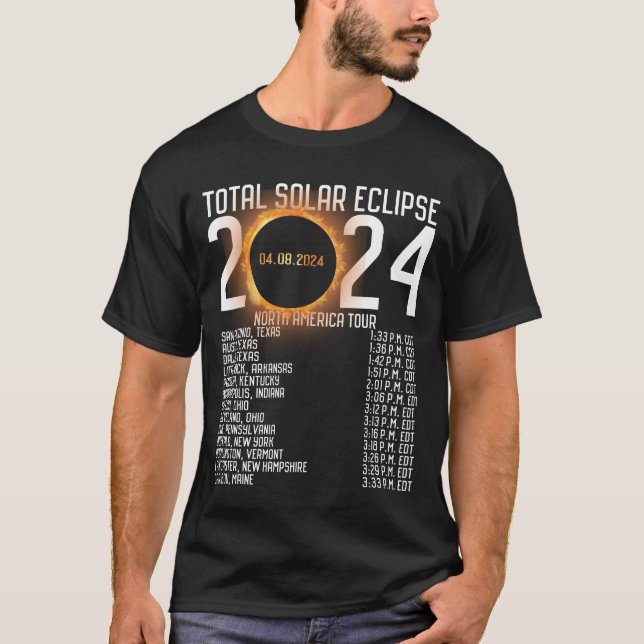 T-shirt Tour de l'Amérique du Nord 2024 Totalité Solaire E (Devant)