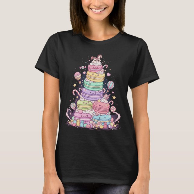 T-shirt Tour de Macarons Fantaisiste Graphisme de Dessert  (Devant)