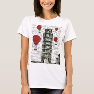 T-shirt Tour de Pise et de ballons à air d'un rouge ardent