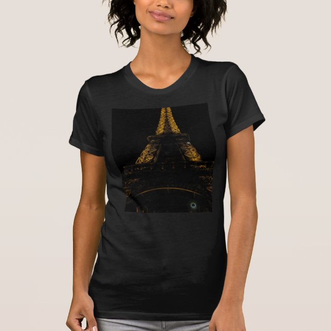 T-shirt Tour Eiffel à la pièce en t de noir de nuit (Devant)