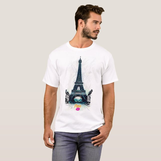 T-shirt Tour Eiffel dessin impression, dessin au trait, Pa (Devant entier)