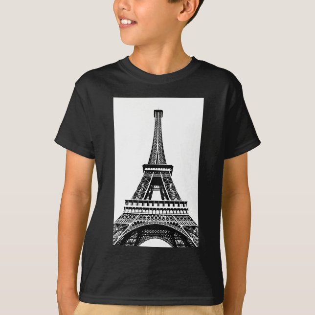T-shirt Tour Eiffel noir blanc Paris France Art (Devant)