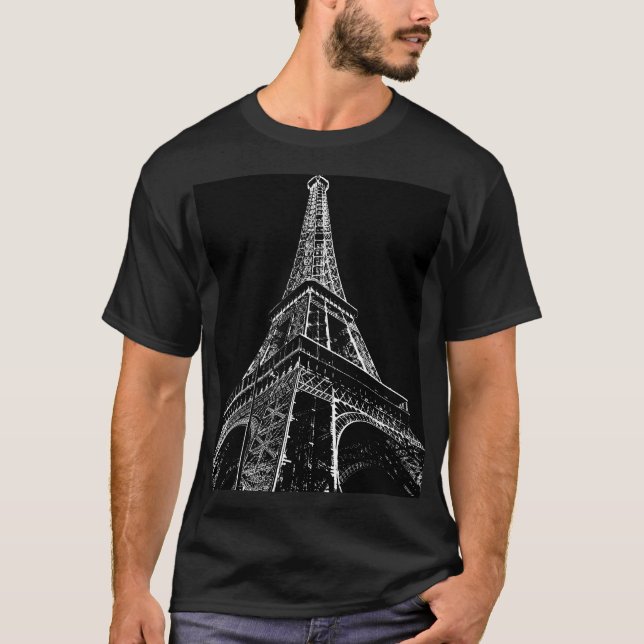 T-shirt Tour Eiffel Noir & Blanc Pop Art Retro (Devant)