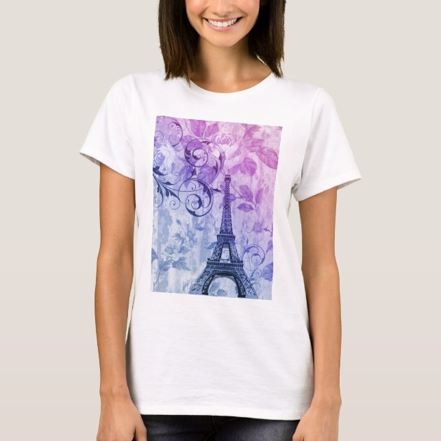 T-shirt Tour Eiffel pourpre chic assez girly de Paris de (Devant)