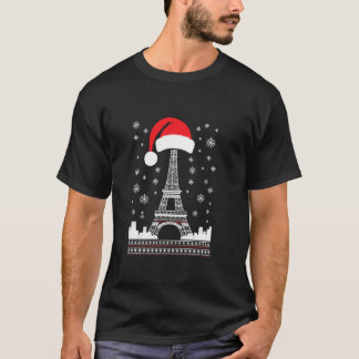 T-shirt Tour Eiffel Santa Hat Amusant Vintage Paris Laid C
