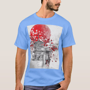 T-shirt tour japonaise avec fleurs de cerisier et samouraï