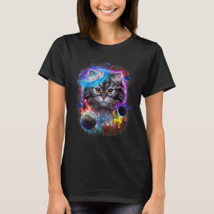 T-shirt Tourbillon de visage de chat gris dans l'espace de