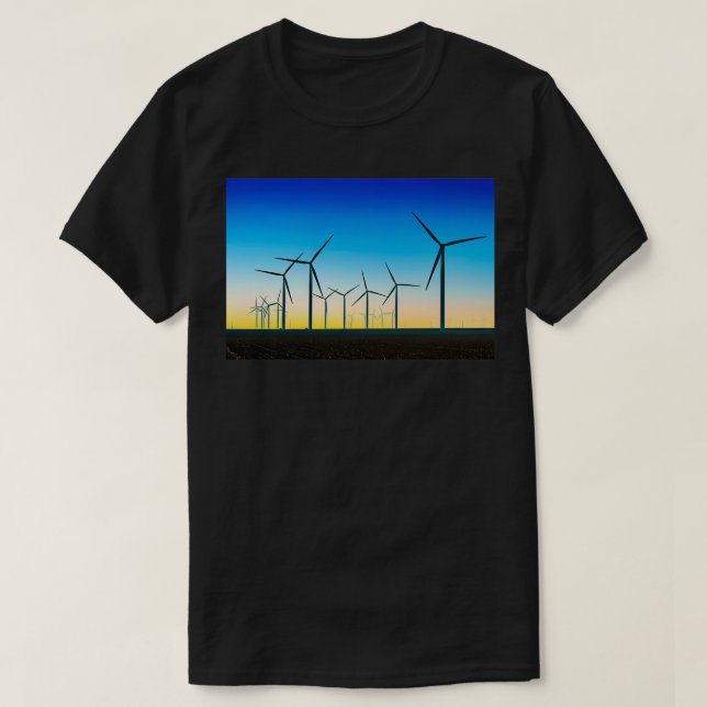 T-shirt Tourbillon éolien Champ bleu coucher de soleil (Design devant)