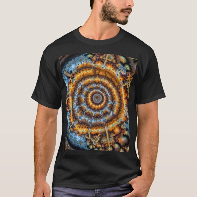T-shirt tourbillon fractal bleu et or (Devant)