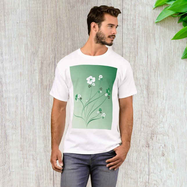 T-shirt Tourbillons Floraux Verts et Fleurs Blanches (Créateur téléchargé)