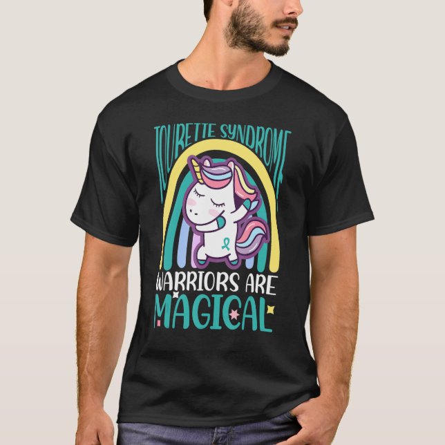 T-shirt Tourette Syndrome Dabbing Magical Unicorn Teal Rib (Devant)