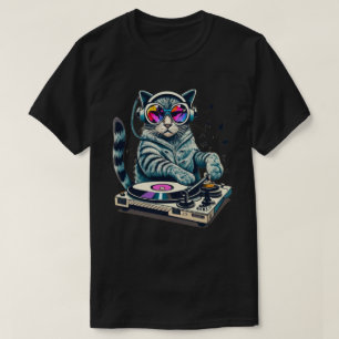 T-shirt Tourne-disque de mixage DJ Cat