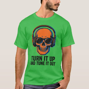T-shirt Tourne Le Son Casque Skull Tête Amoureux de Musiqu