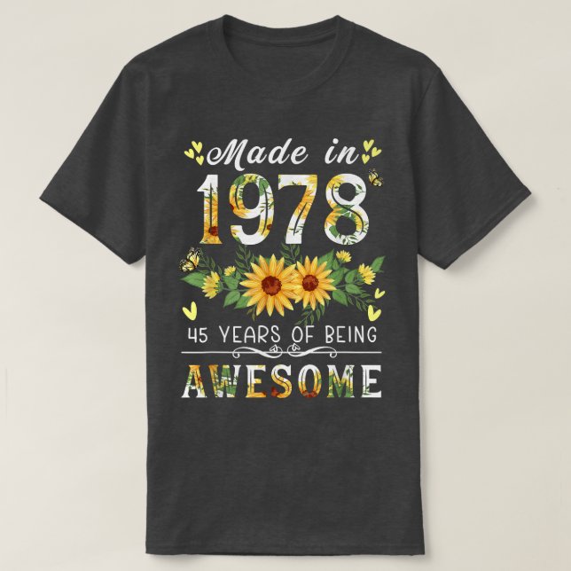 T-shirt Tournesol 45e anniversaire cadeaux pour femmes, Fl (Design devant)