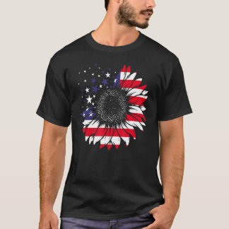 T-shirt Tournesol 4 juillet Femmes Drapeau Américain Patri