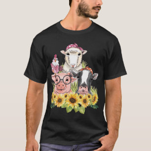 T-shirt Tournesol Animaux de ferme Poulet mouton Vache Coc