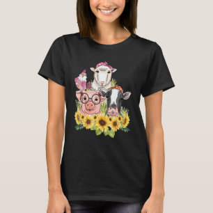 T-shirt Tournesol Animaux de ferme Poulet mouton Vache Coc