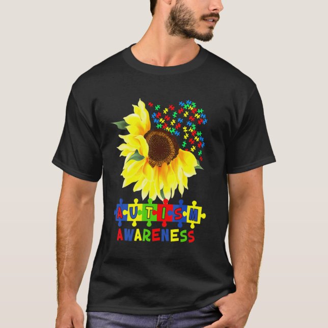 T-shirt Tournesol Autisme Puzzle Pièce Cool Sensibilisatio (Devant)