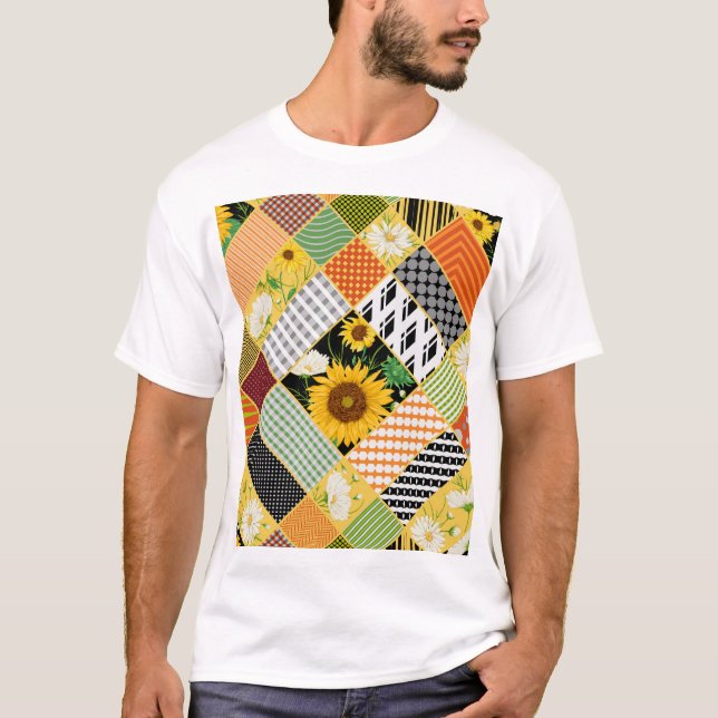 T-shirt Tournesol Chamomile, Patchwork Aquarelle. (Devant)